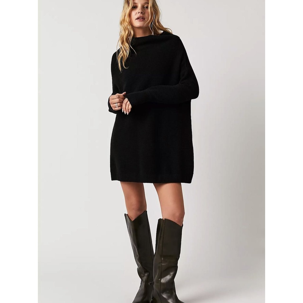 Free People Ottoman Slouchy Tunic Sweater Black, Size S OVERSIZED